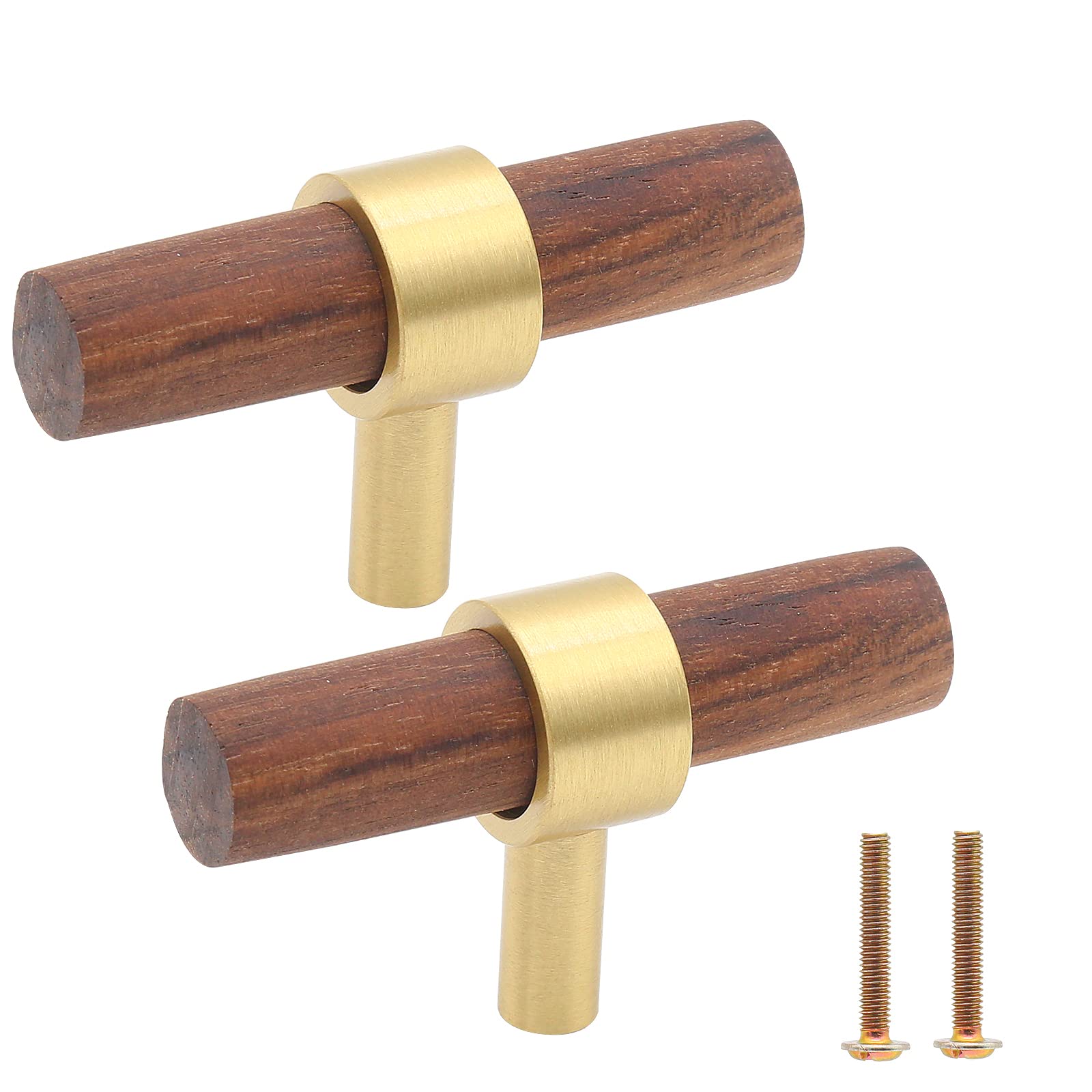 Gold Brass Cabinet Pulls - Walnut T-Shape -7