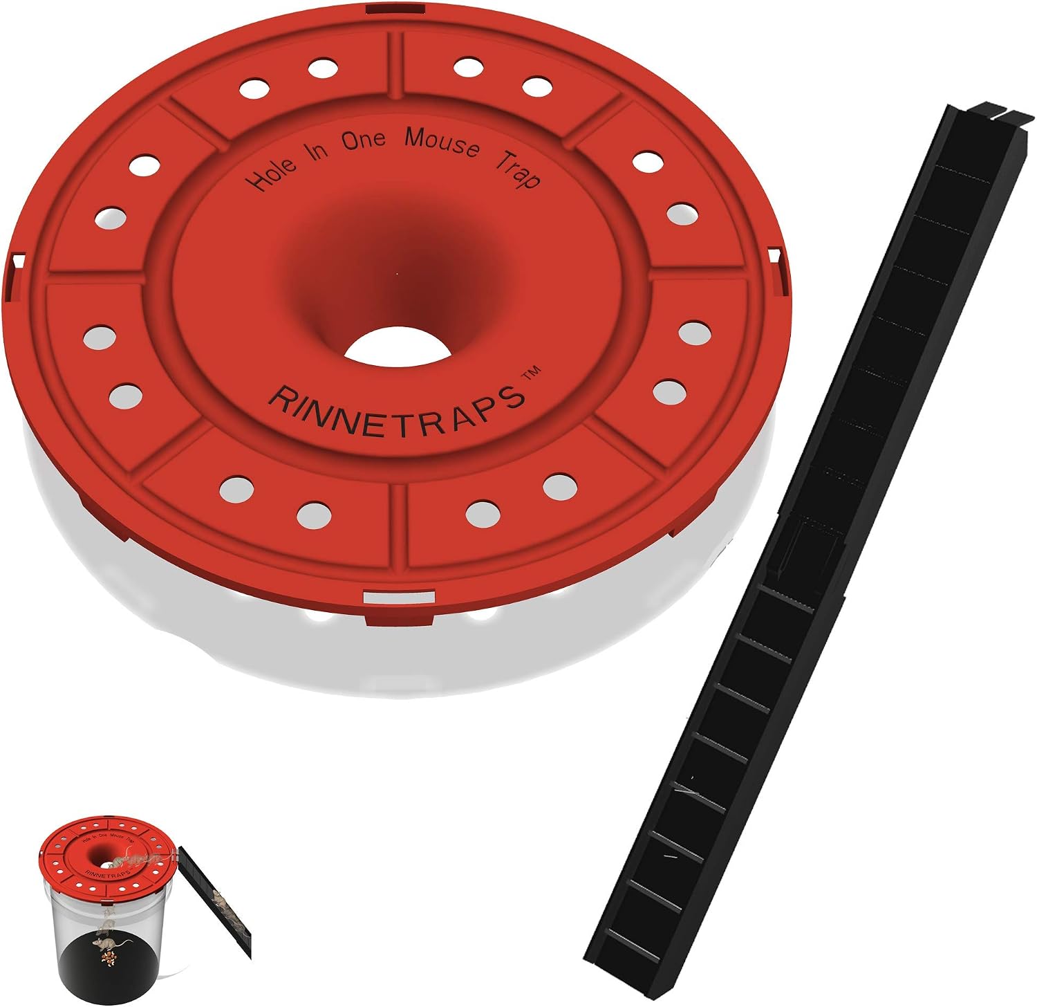 RinneTraps- Hole in One Mouse Trap |Humane or Lethal| |Reusable| |Multi Catch| |No See Kill| |Indoor/Outdoor| |5 Gallon Bucket Compatible| |Ramp Included| AS SEEN ON YouTube