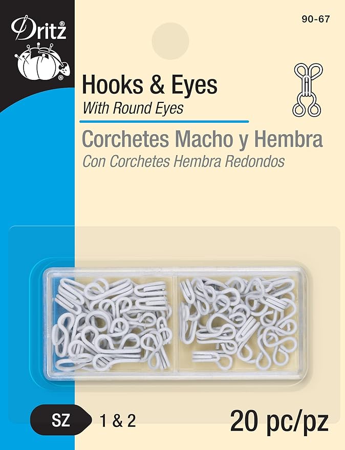 Dritz Hooks and Eyes, Size 1 and 2, White, 20 Count Hooks & Eyes