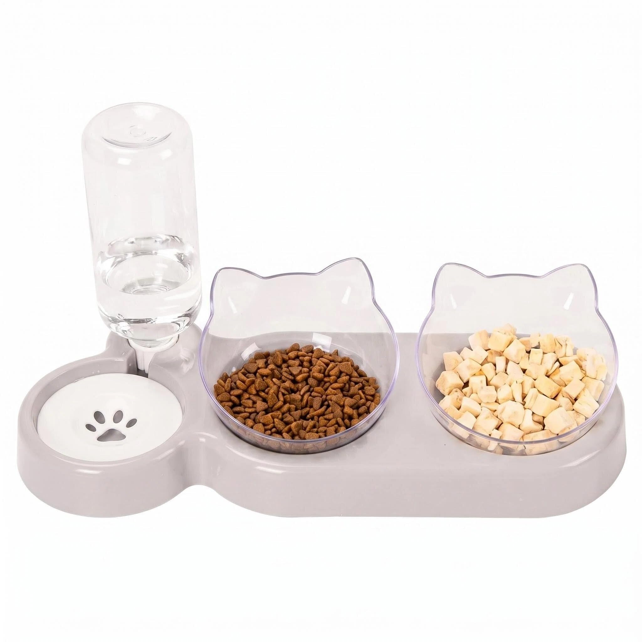3-in-1 Katze Futternapf und Wassernapf Set, Katzennapf 3er Set, Doppel-Katzennäpfe mit Wasserspender für Haustiere, Futternapf und Wassernapf für Katzen und Kleine Hunde