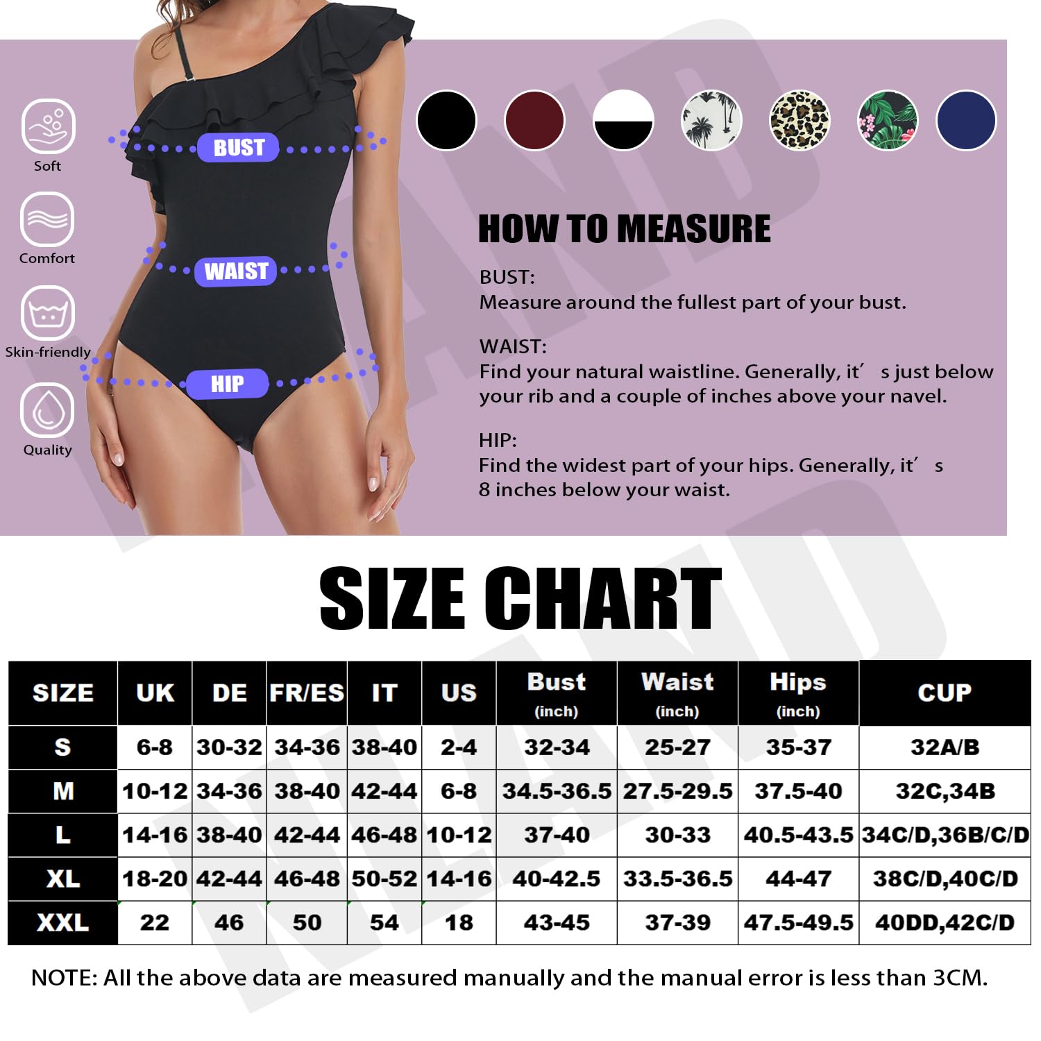 Traje de Baño Una Pieza para Mujer Bañador para Mujer Volante de un Hombro Conjunto de Bikini Push Up Acolchado Traje de Baño