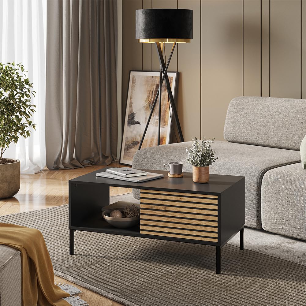 Vicco Couchtisch Eliza, Goldkraft Eiche/Anthrazit, 90 x 50 cm | mit einer Schublade, kombinierbar mit weiteren Möbeln der Eliza-Serie