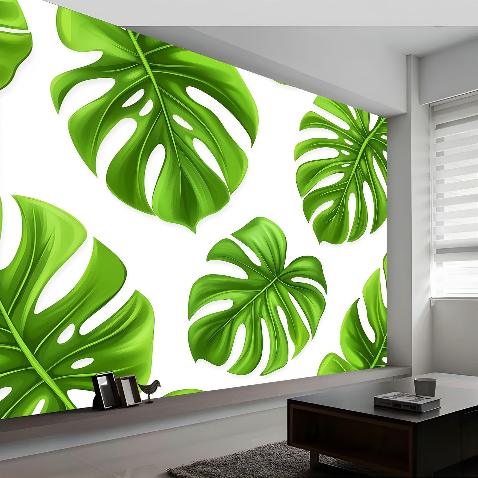 Fototapeta z włókniny, 350 x 256 cm, tropikalne liście, Monstera Deliciosa, tapeta na flizelinie, tapeta ścienna, efekt 3D, nowoczesna tapeta do salonu, malarstwa, pokoju dziecięcego, tło TV, tapeta z