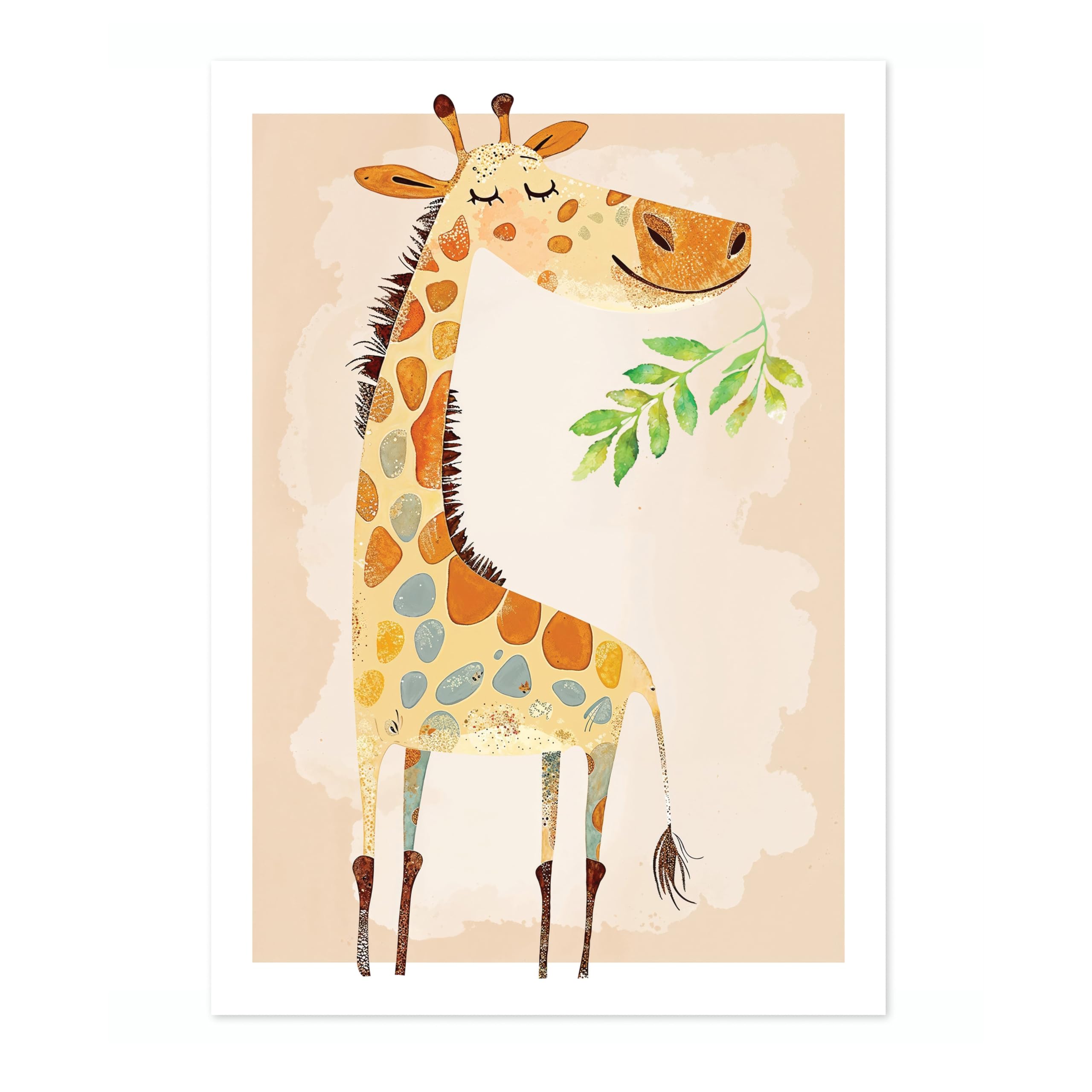 Giraffe Animal Nursery Prints, Baby And Kids Wall Art Bedroom Decoration, Archival Matte, A4 (Print Only) - 29.7x21cm
