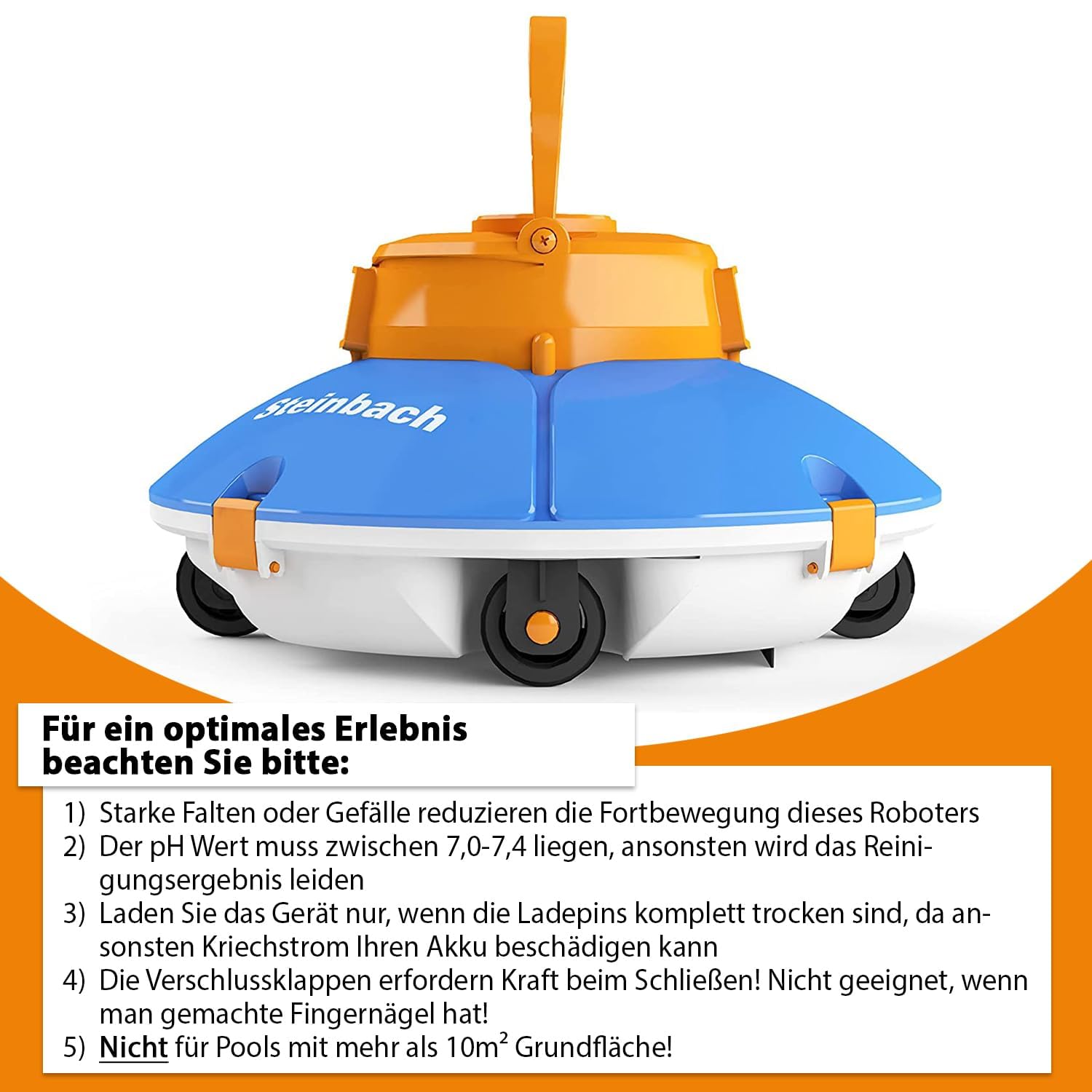 Steinbach Poolrunner Battery Basic 2.0 – 061208 – Kabelloser Bodensauger für Pools mit bis zu 10 m² Bodenfläche – Bis zu 60 Minuten Akkulaufzeit – Auch für Salzwasser geeignet