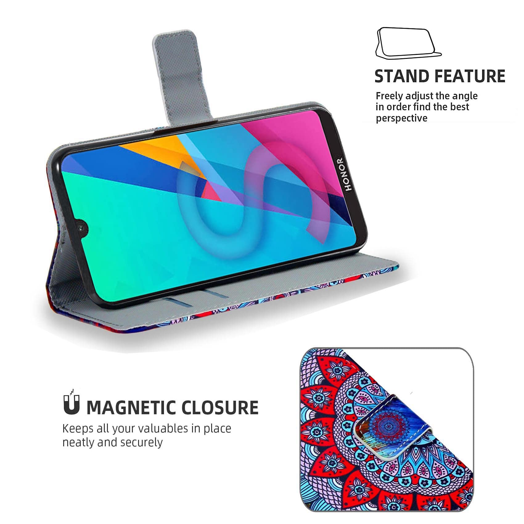 Custodia in Pelle PU di alta qualità per Huawei Y5 2019,con Supporto