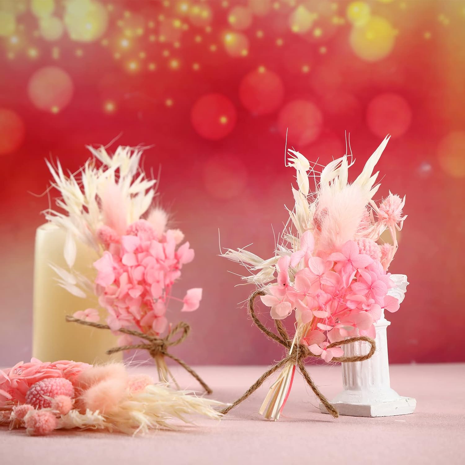 Fabbay ミニドライフラワーブーケ 6.3インチ ピンクセージ ホワイト