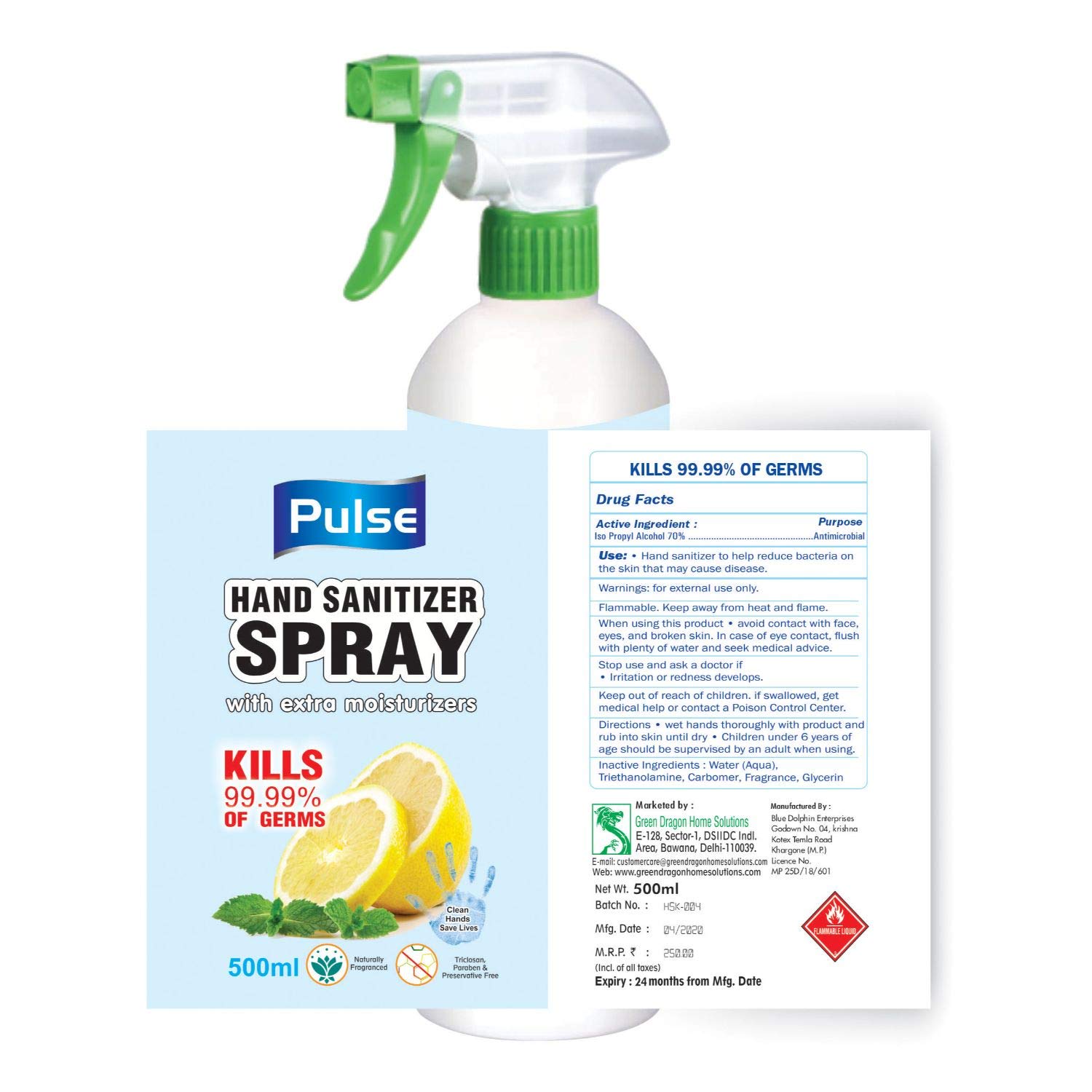 Green Dragon's Pulse Hand Sanitizer Spray 500ml - Pack of 2 1