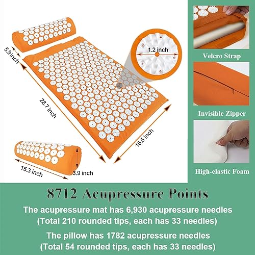 Vista 20 de XiaoMaGe Juego de alfombrilla de acupresión y almohada con bolsa, alfombrilla de acupuntura extra larga para aliviar el dolor de cuello y espalda