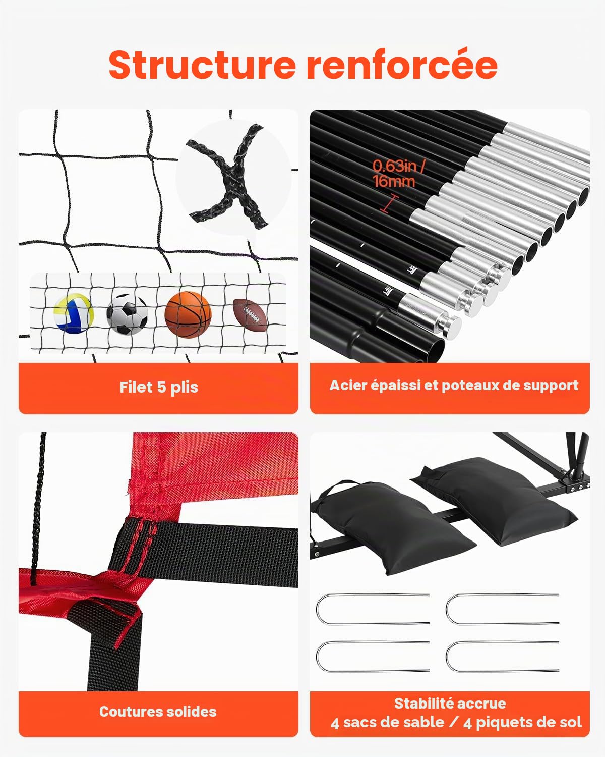 VEVOR Filet de Volley-Ball 2 en 1, Filet d'entraînement de Volley-Ball Portable réglable en Hauteur avec Retour de Balle, Installation Facile pour Service en intérieur et en extérieur dans Le Jardin