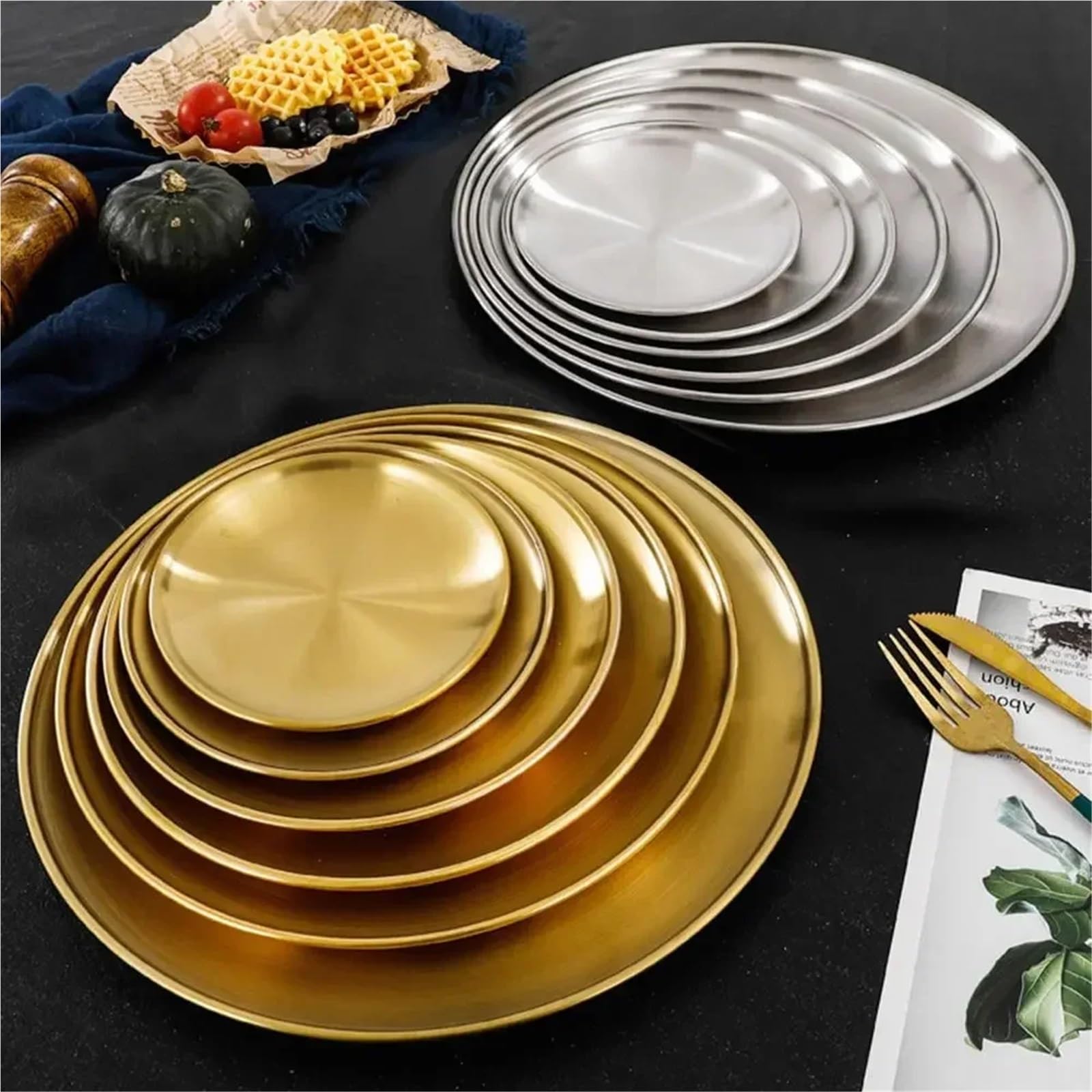 4 pezzi di vassoio in acciaio inossidabile spesso, piatto rotondo da dessert for frutta e carne per Cucina(23CM)