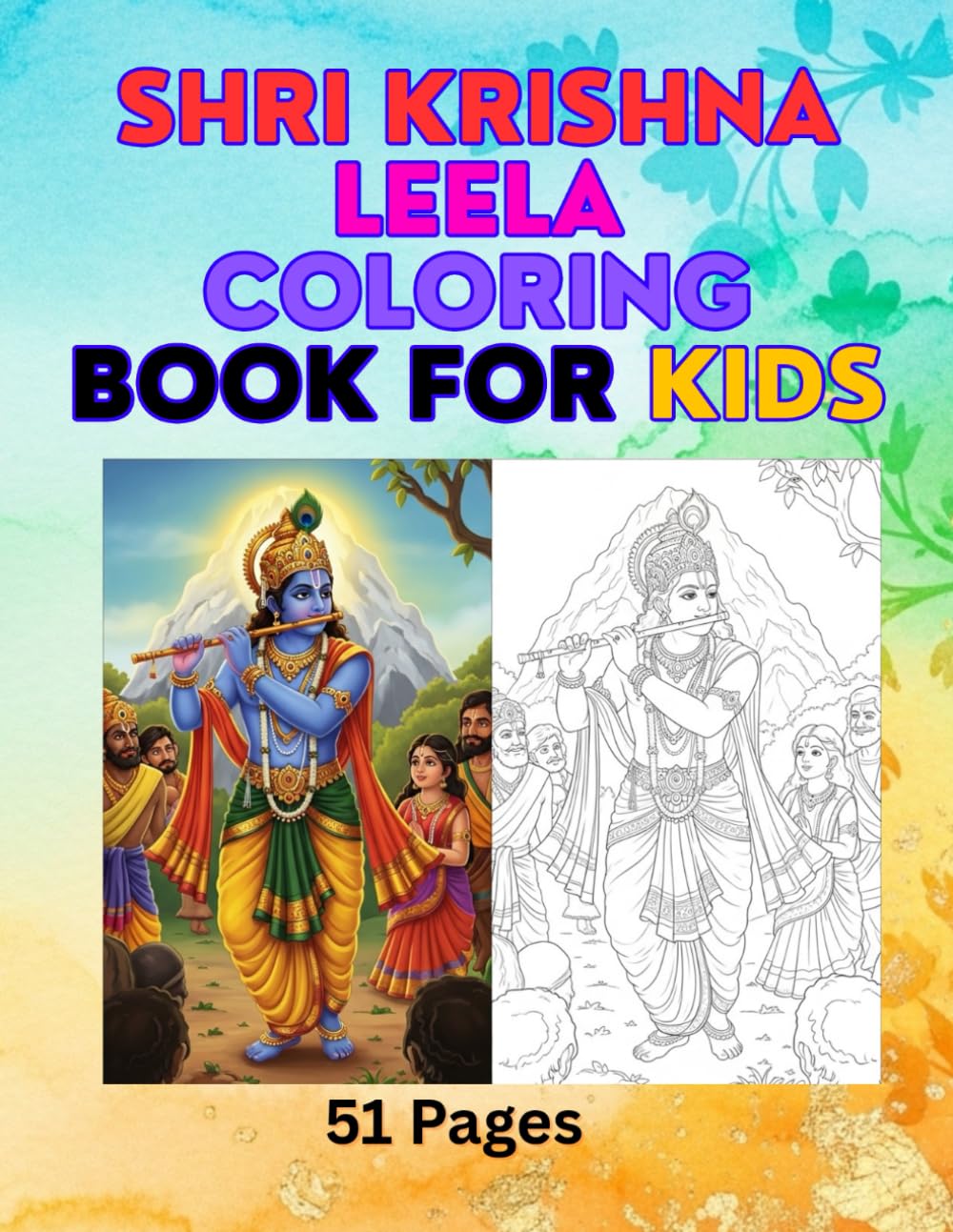 Shri Krishna Leela Coloring Book for Kids: Easy Coloring Pages with Big Bold Outlines for Kids Ages 3–8 (Krishna Coloring Book)