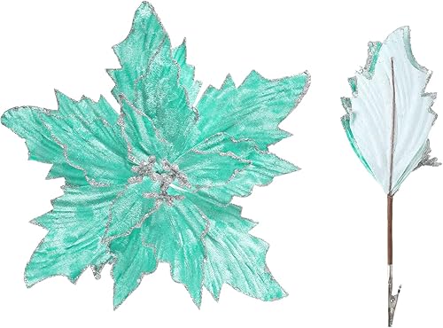 SHACOS 10 piezas de flores de Pascua grandes con purpurina de 7 pulgadas, clips florales, flores de Navidad, adornos de árbol de Navidad, guirnalda