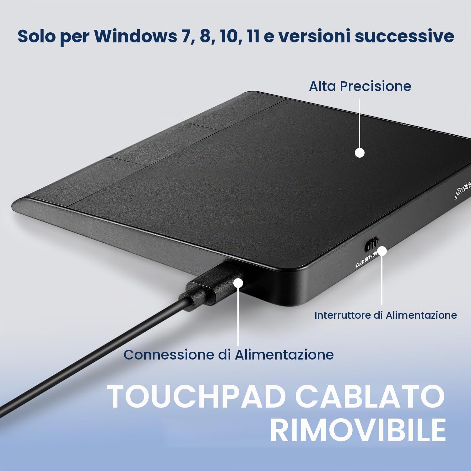 perixx PERIPAD-506 - Touchpad USB sottile con cavo, touchpad staccabile per desktop e laptop, misura grande, 13,5 x 11,6 x 1,4 cm, nero