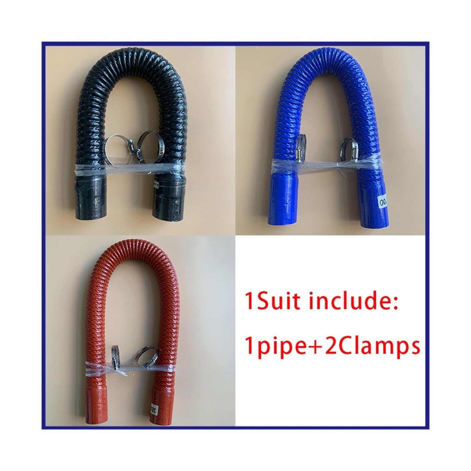 Manguera flexible silicona con abrazaderas térmica | Resiste calor y presión, flexible, para admisión aire y radiador(Blue 2clamps,400MM_ID 70MM)