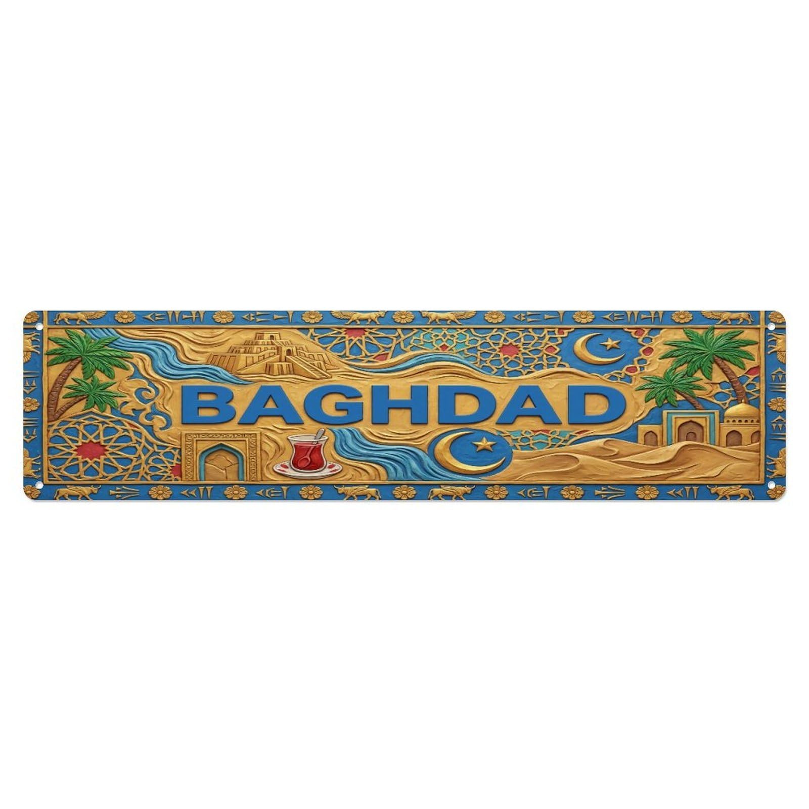 Xanthor Style Metal Tin Sign Vintage Baghdad Iraq Flag Pattern