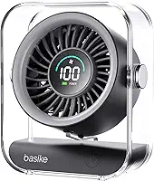 Basike Ventilador de Mesa Mini com Display Digital, 100 Níveis de Velocidade Portátil Bateria 5000mAh de 7h, Anjo Ajustável 60°, Silencioso para Casa, Escritório e Viagens (Preto)