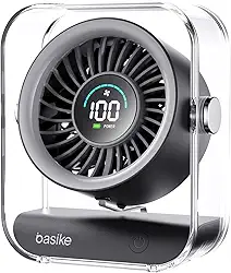 Basike Ventilador de Mesa Mini com Display Digital, 100 Níveis de Velocidade Portátil Bateria 5000mAh de 7h, Anjo Ajustável 60°, Silencioso para Casa, Escritório e Viagens (Preto)