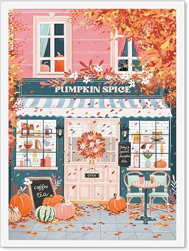 Miniatura 37 de Jefuzh Arte de pared de paisaje de naturaleza otoñal, póster de paisaje de árbol de bosque de otoño, hojas de arce retro, pintura al óleo, Vintage