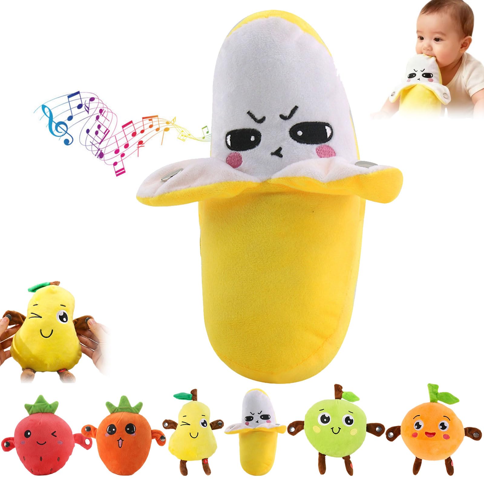 25cm Interactive Musical Fruit Plush Doll Toy, Banana Plush Musical Sensory Toy, Strawberry Plush with Piano and Metronome Sounds, Parent-Child Play Fun, Gifts for Boys & Girls (Banana)