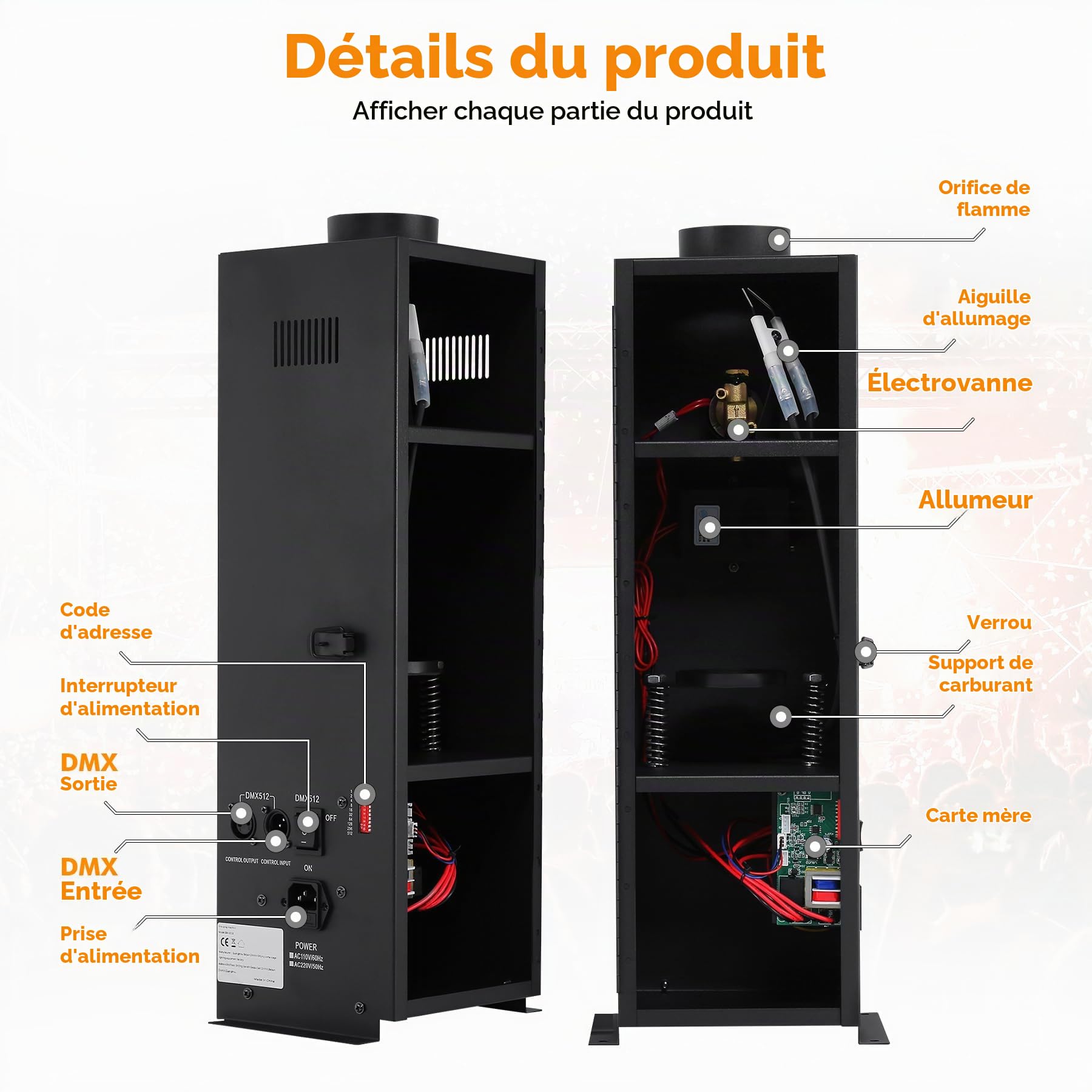 Machine à Flammes 200W, DJ Jet Flame Effets de Scène Portable - 1 Pièce