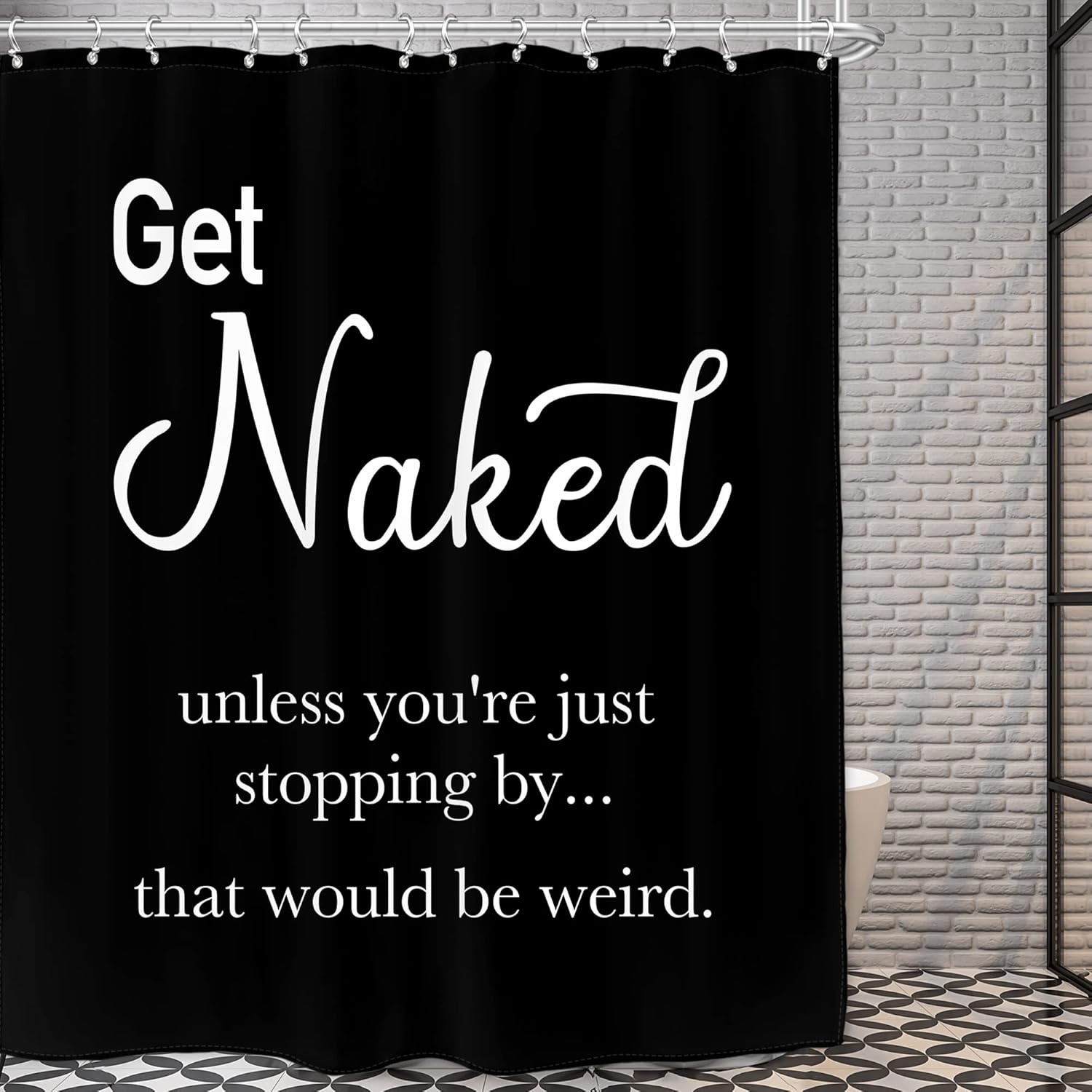 AMBZEK Black Get Naked Shower Curtain for Men 72Wx72L Inch White Black Bathroom Accessories