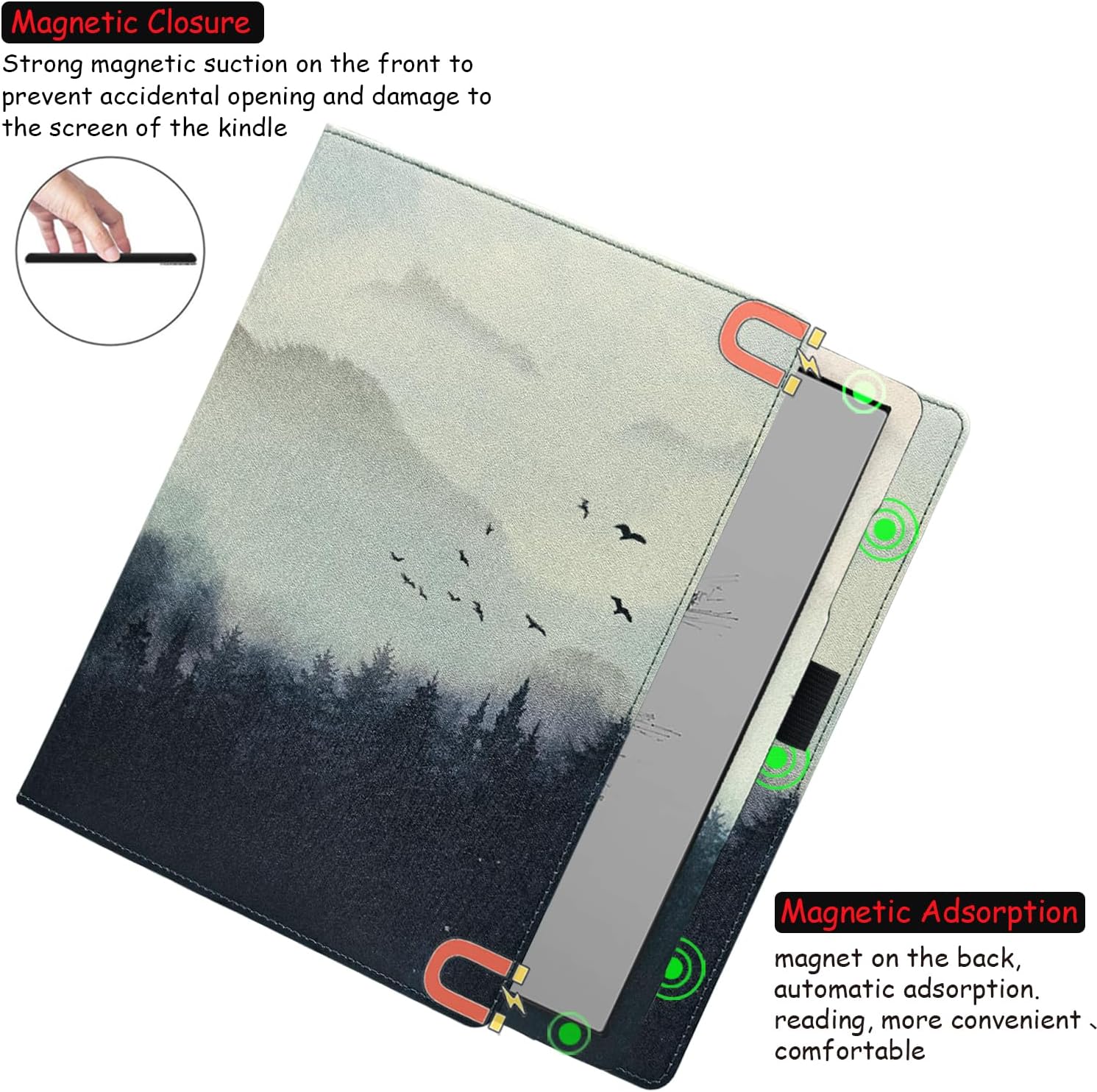 Double Stand Case for Onyx BOOX Tablet 10.3" Note Air 5 C (2025 Released) Premium PU Leather Cover with Auto Sleep/Wake/Double Hand Strap/Elastic Pen Holder (Misty Forest)