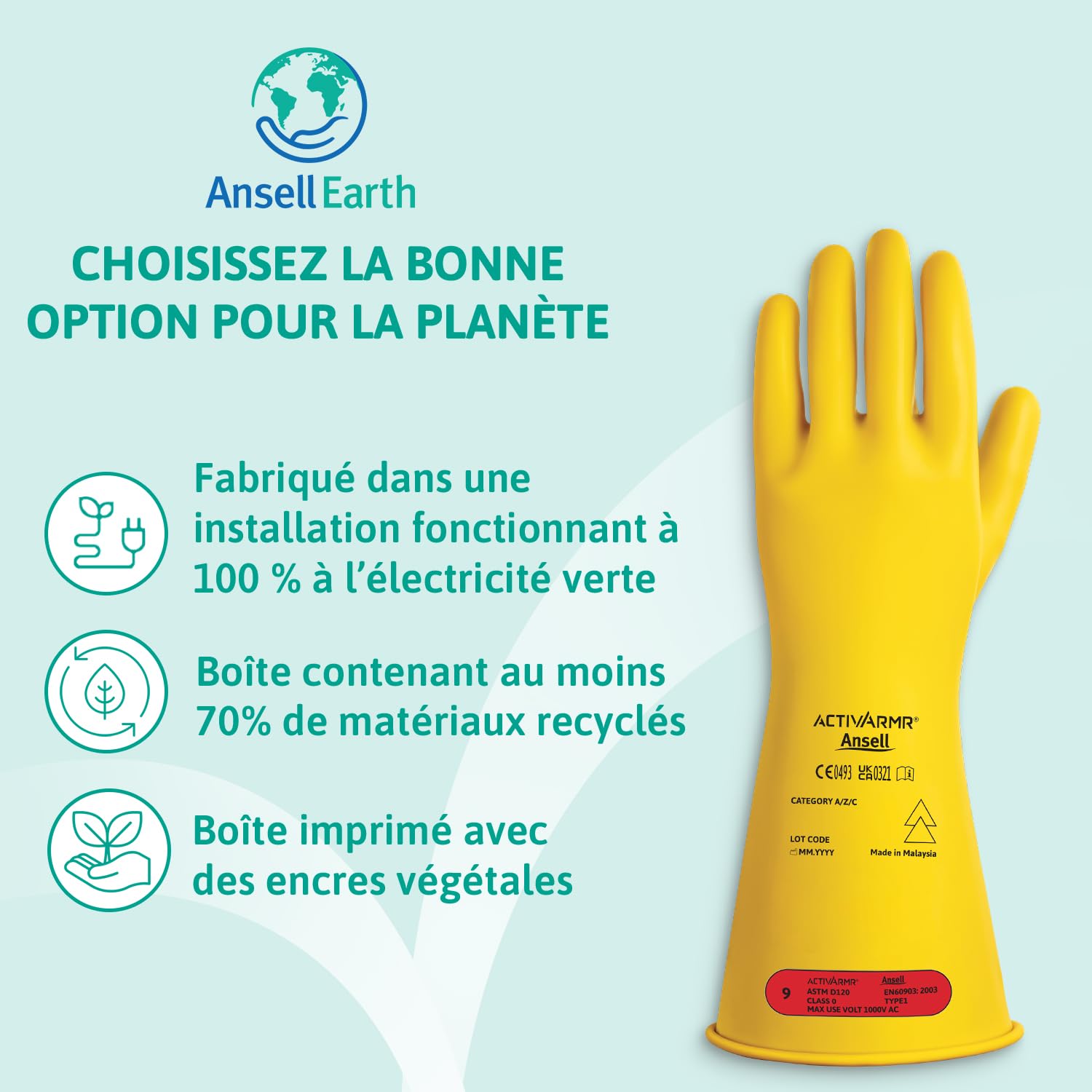 Ansell ActivArmr Gants Electricien, Protection Électrique Classe 0 (Tension 1000V), Gants Isolants en Latex de Caoutchouc Naturel, EPI Professionel, 36cm, Jaune, Taille XL (1 Paire)