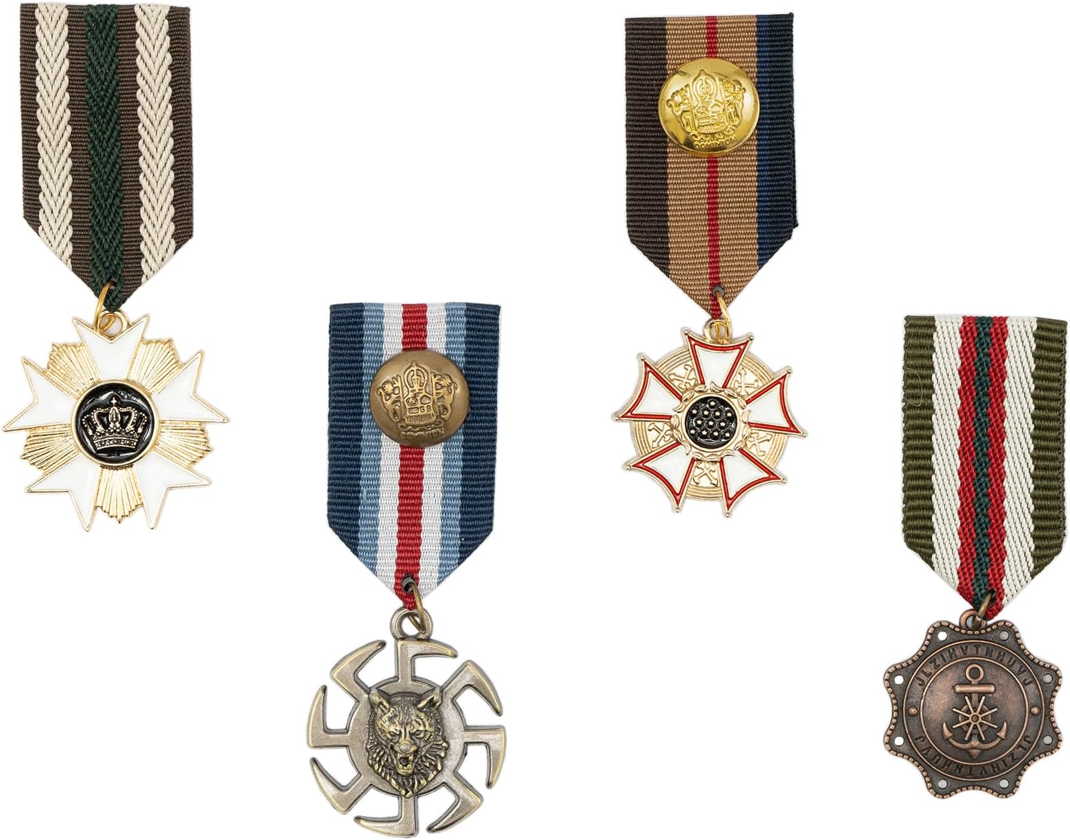 Retro Vintage Military Medals - 4Pcs Army Ribbons and Medals, Best Costume Medal, British Military Pins for Patriot/Royal Prince/Army War Uniform, Men Costume, Ribbon, Epaulets
