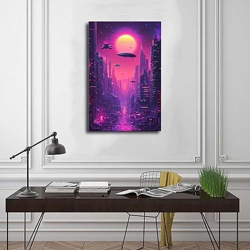 Miniatura 3 de XAHOR 80s Style Neon City Print  Retro Futurism Wall Art for Office, Studio, Dorm Decor Canvas Wall Art Print Poster For Home School Office Decor