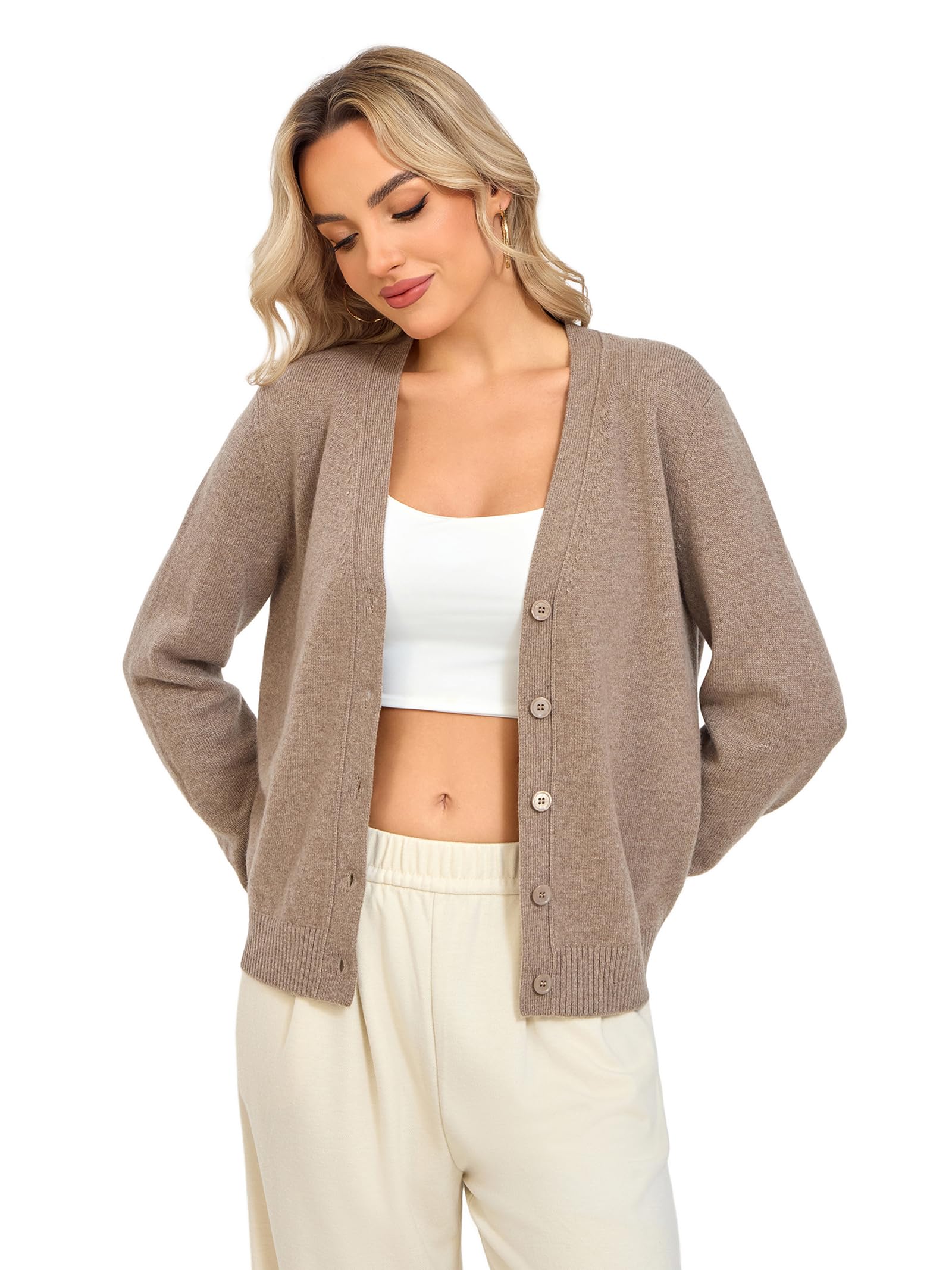 Damen 100% Merinowolle Strickjacke V-Ausschnitt Offen