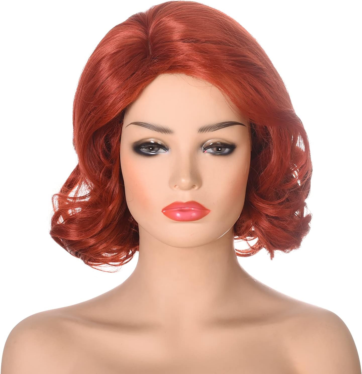 Short Copper Red Wig for Women Auburn Wavy Synthetic Hair Wig fits