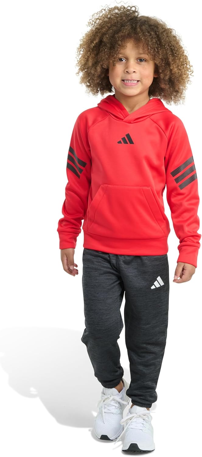 adidas boys 2-piece Poly Fleece 3-stripe Pullover & Jogger Set