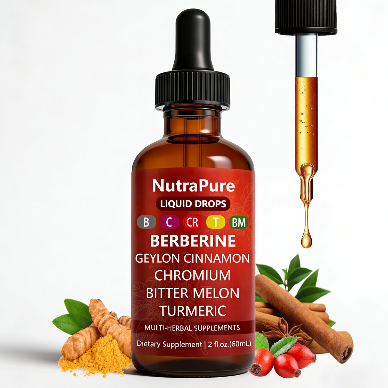 Halpilt Nutrapure Berberine Drops – Pure Berberine Liquid Supplement with Ceylon Cinnamon – Support Healthy Metabolism & Overall Wellness - Pure Extract Tincture, No Sugar, Vegan, Non-GMO – 2 fl oz 1