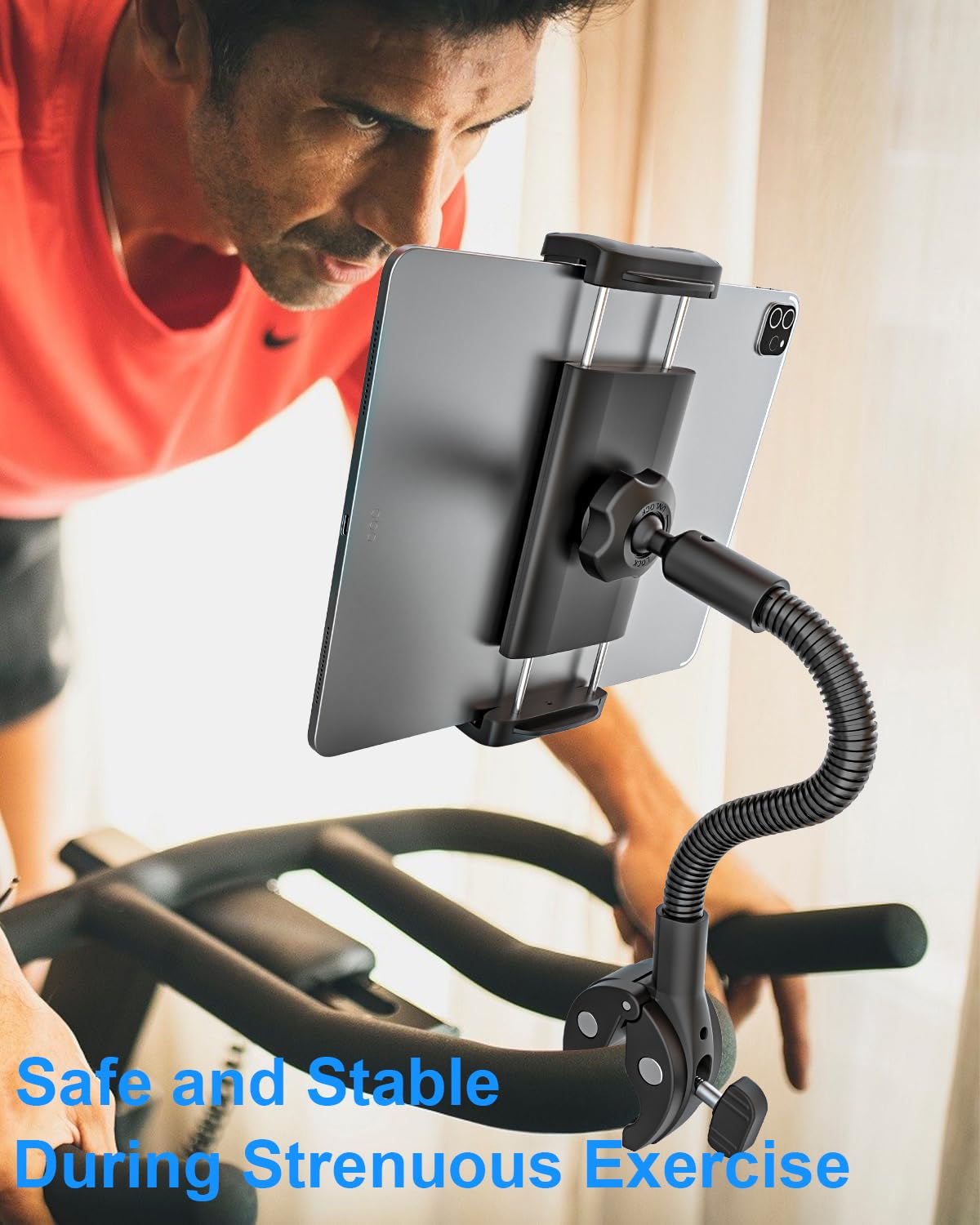 Supporto Tablet Cyclette Bici per 4-13" Tablet Cellulare, Porta Tablet Tapis Roulant, Supporto Tablet a Collo di Cigno Robusto e Flessibile, Collo Oca Porta Tablet Spinning Bicicletta