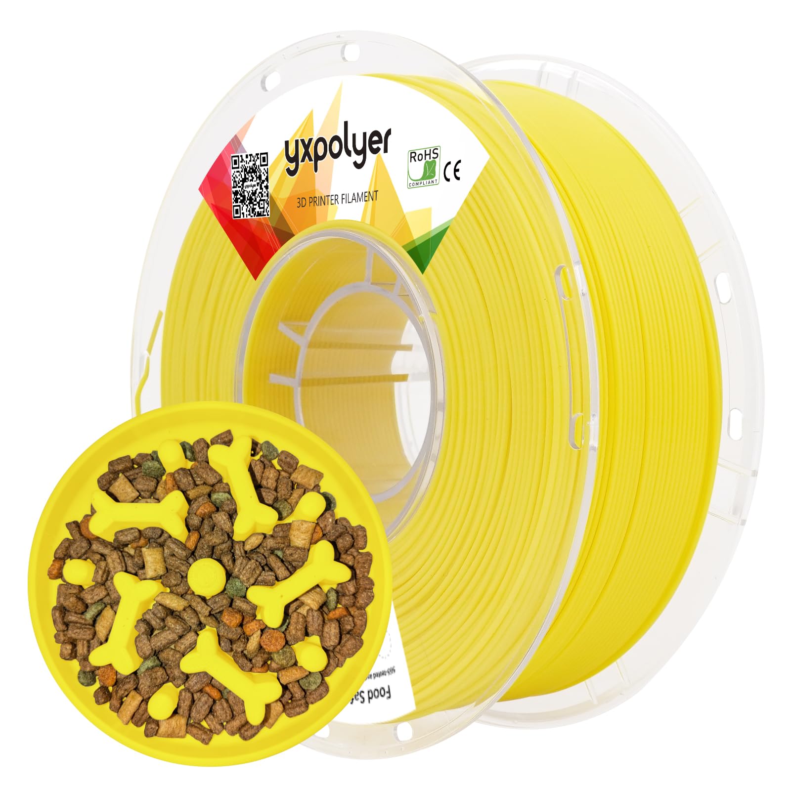 YXPOLYER PLA+ Filament Food Safe PLA Plus Food-Grade 1.75mm 3D Printing Filament 1kg 2.2lbs with PC Reusable Spool fit AMS System and Most FDM 3D