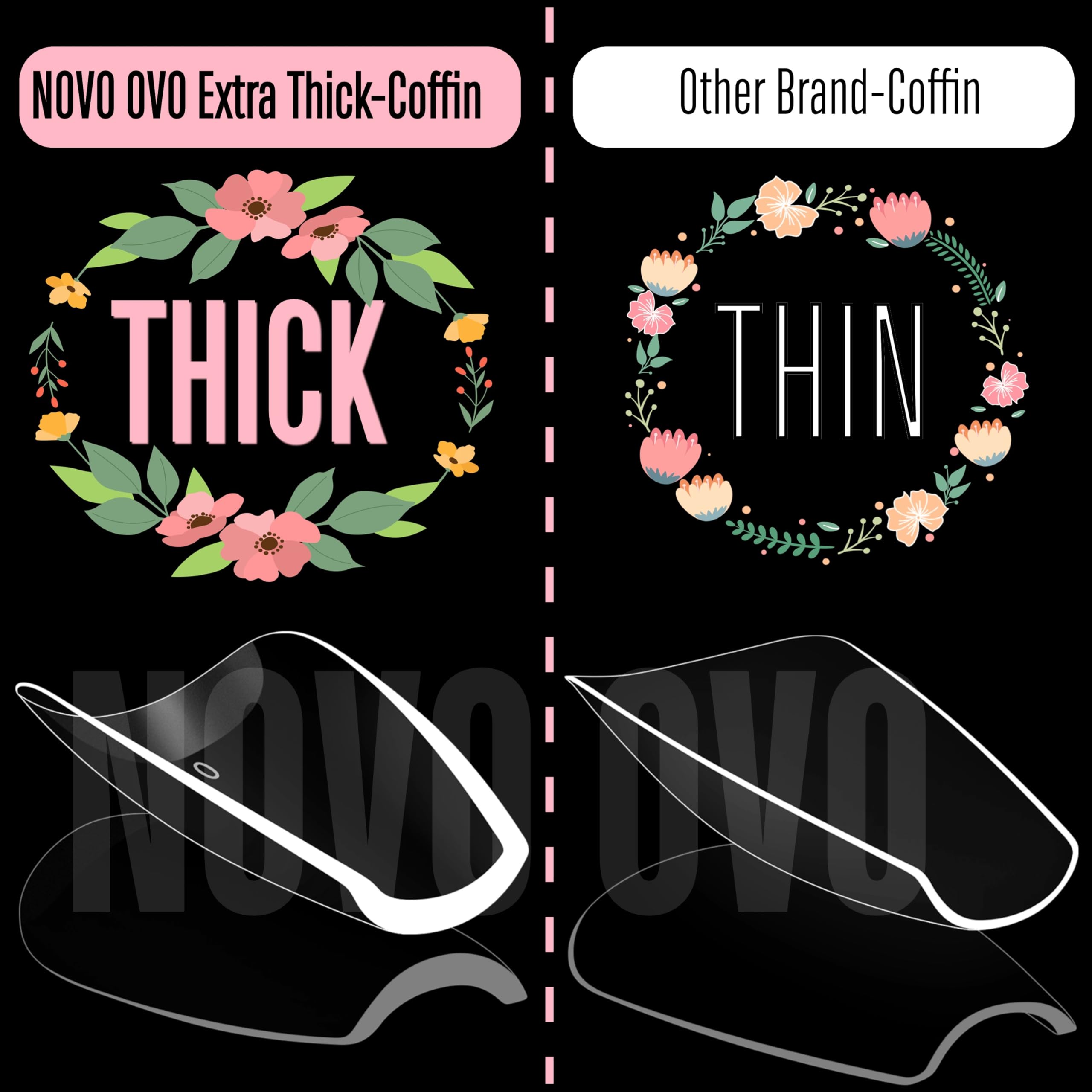 NOVO OVO Extra Thick Coffin Nail Tips Press on Natural Curve, Medium Soak Off Soft Gel Fake Nail Extension - Image 2