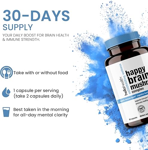 Miniatura 3 de Happy Brain Mushroom Complex Nootropics Suplemento de apoyo cerebral | Suplemento de 10 hongos: melena de león, cola de pavo, reishi rojo, hongos