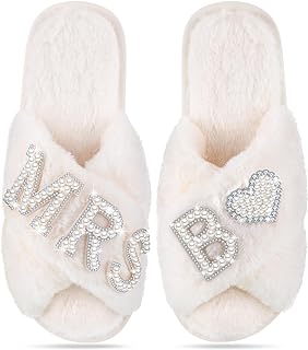 Tarpop Bride Slippers Mrs Slipper for Wedding with Personalized Initial Pearl Design Bridal Gifts