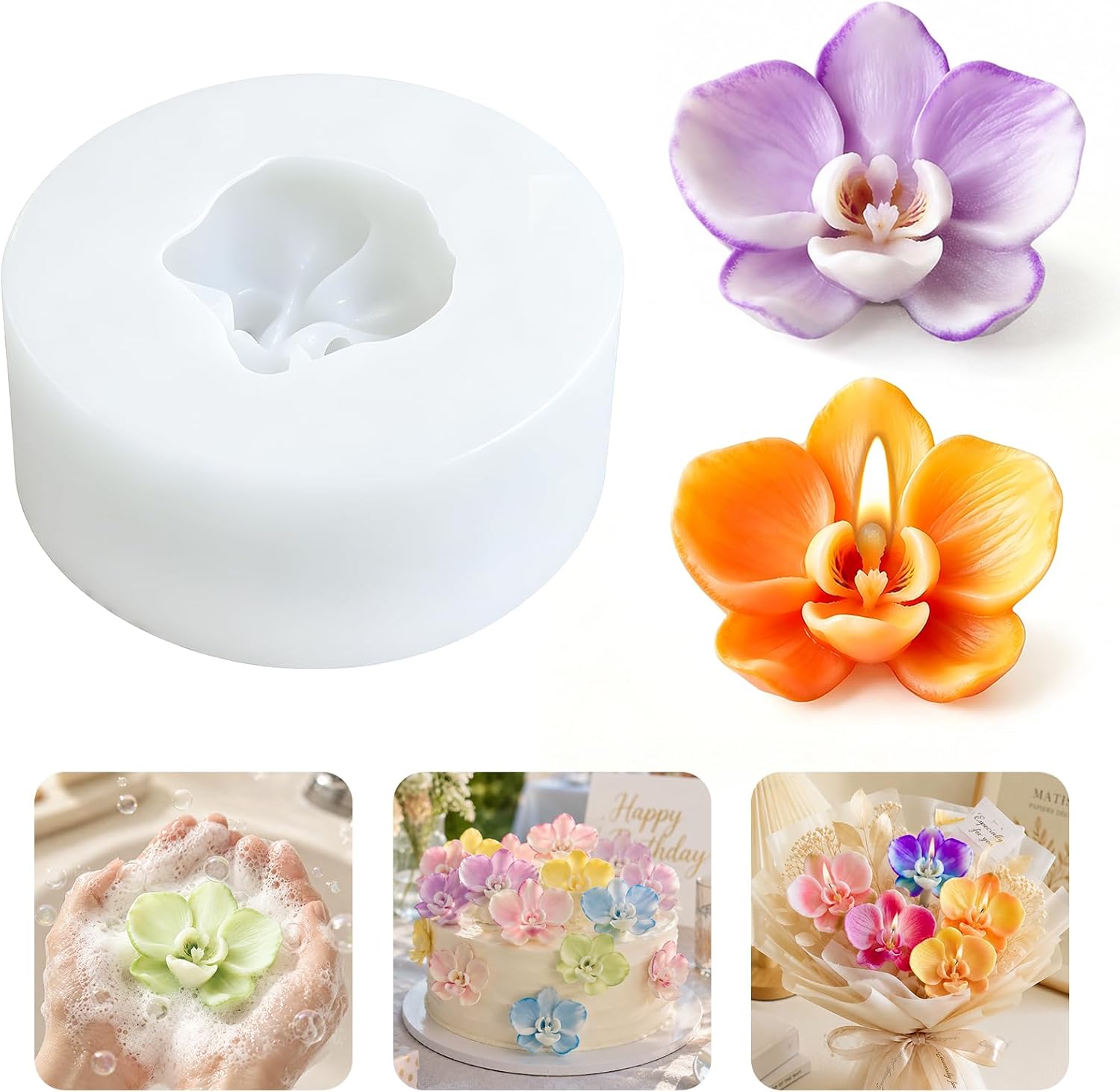 3D Orchid Flower Silicone Candle Mold Phalaenopsis Orchid Fondant Molds