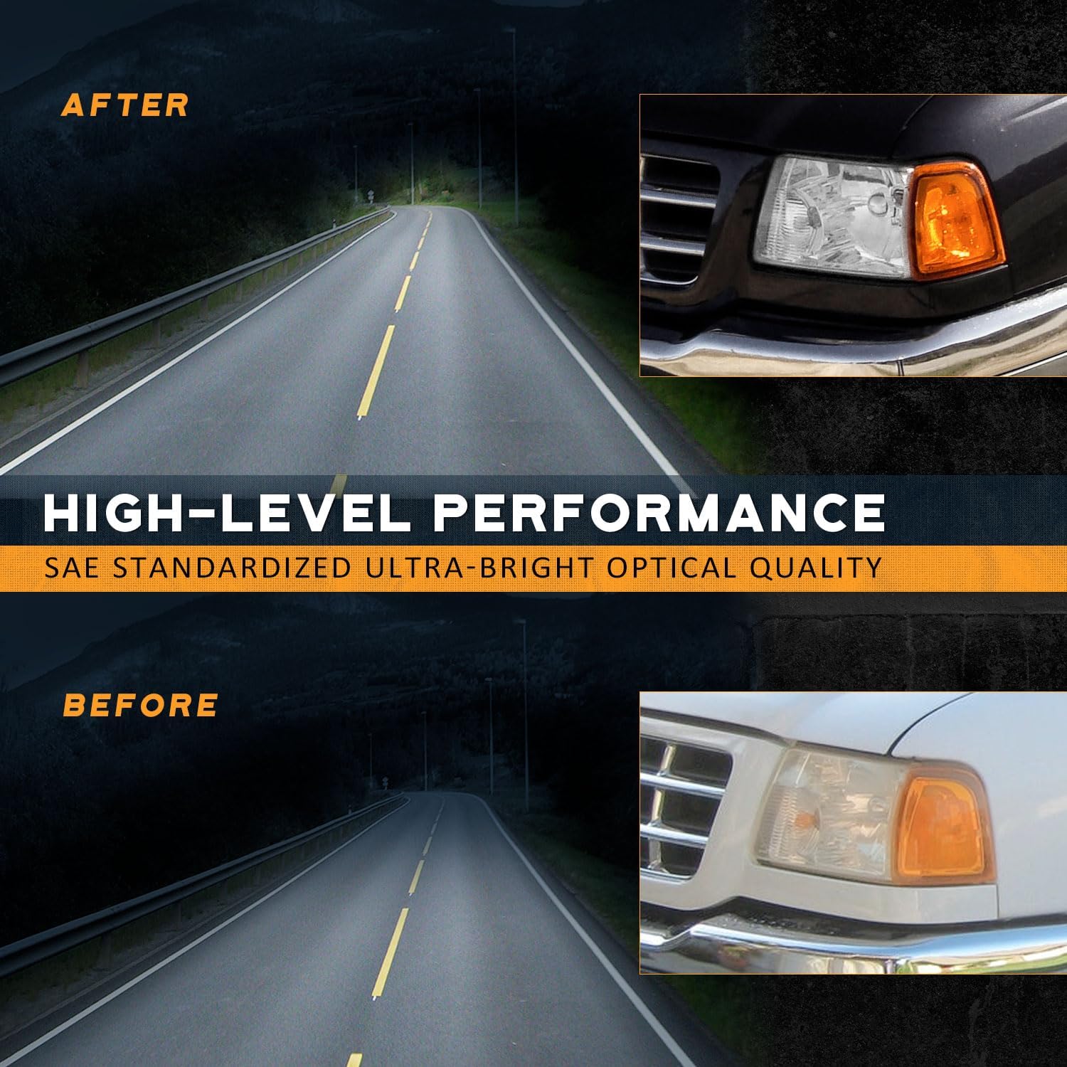 WEELMOTO for 2001-2011 ford Ranger Headlights Assembly,Headlamp Replacement for 01-11 ford Ranger Chrome Housing Amber Reflector Left+Right Pair Set