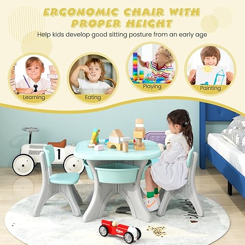 Miniatura 18 de DORTALA Juego de mesa y silla para niños, mesa de actividades de plástico para niños y 2 sillas con cubos de almacenamiento, mesa y sillas para