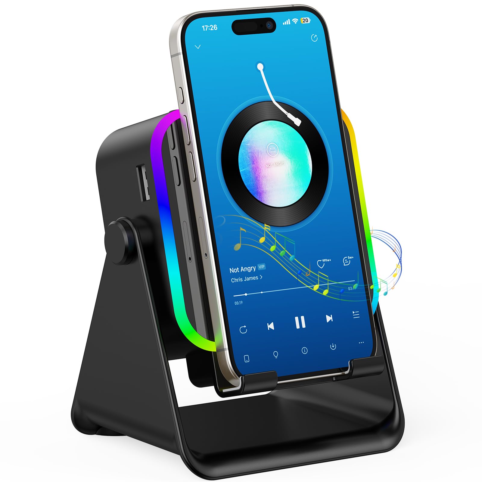 TARKARI Wireless Induction Speaker, Bluetooth Speaker with Phone Stand & RGB Light, HD Surround Sound, Compatible with iPhone Android iPad Samsung, Birthday Gift for Men Women-picture-11