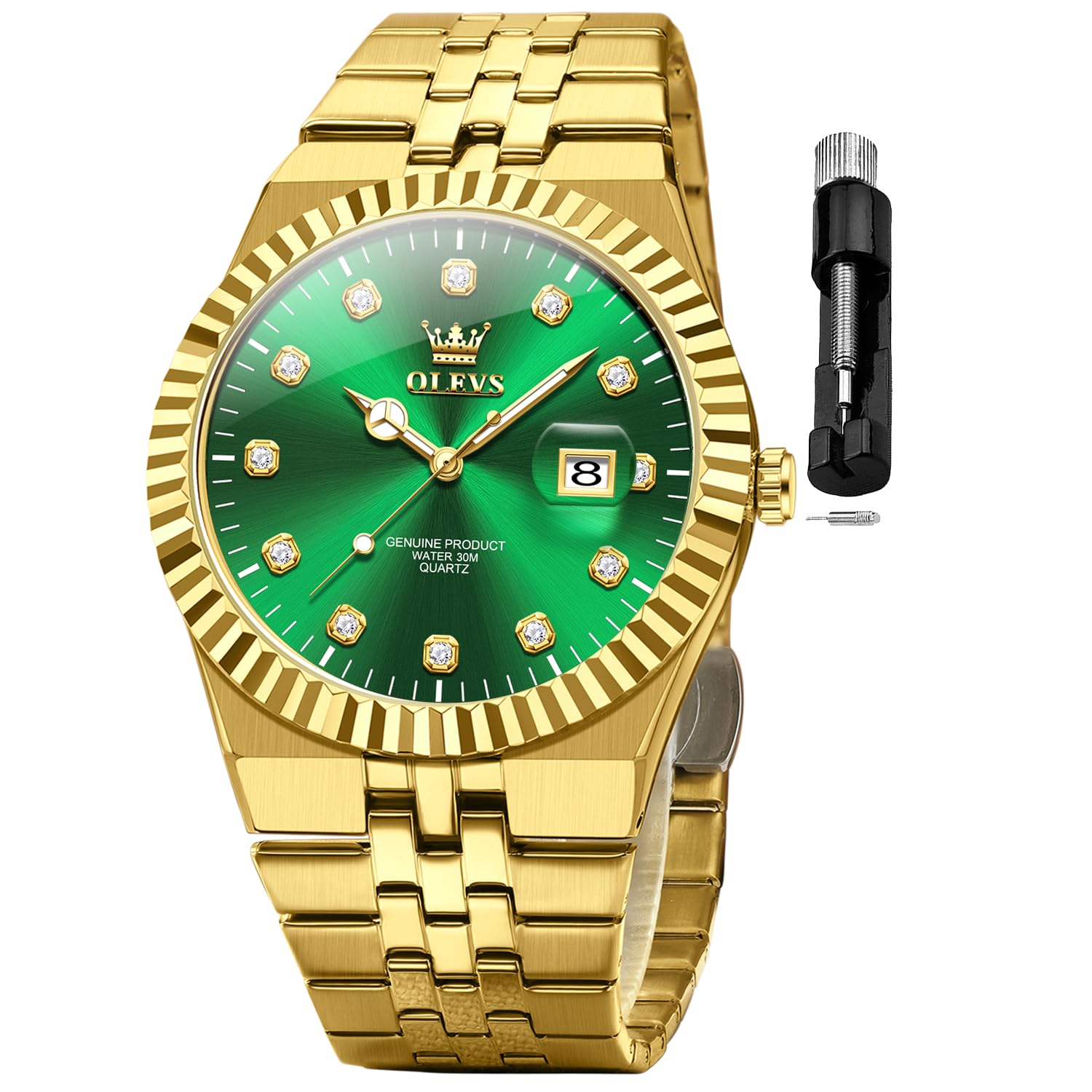OLEVS Classic Mens Watch Diamond Analog Luxury Watches Stainless Steel Waterproof Date Two Tone Luminous Watch for Men