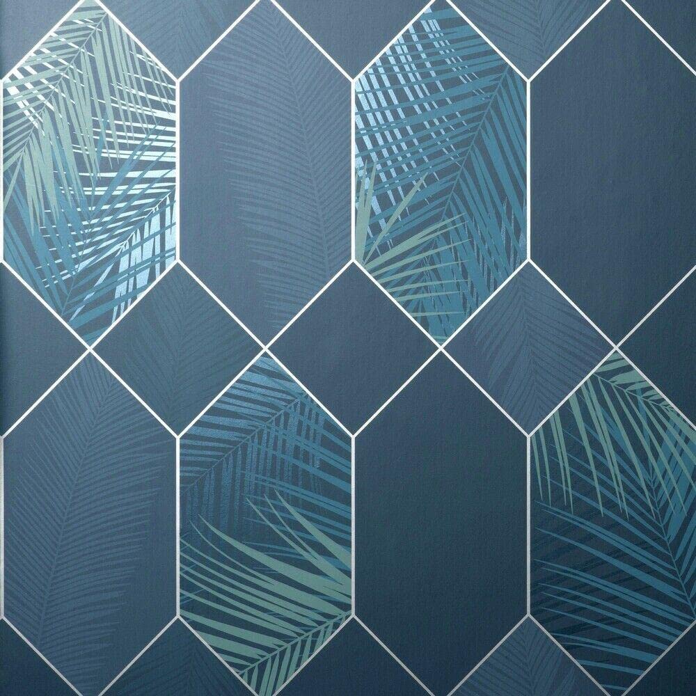 Yöl Navy-Sample Sample Navy Silver Miami Wallpaper Tropical Jungle Geometric Metallic