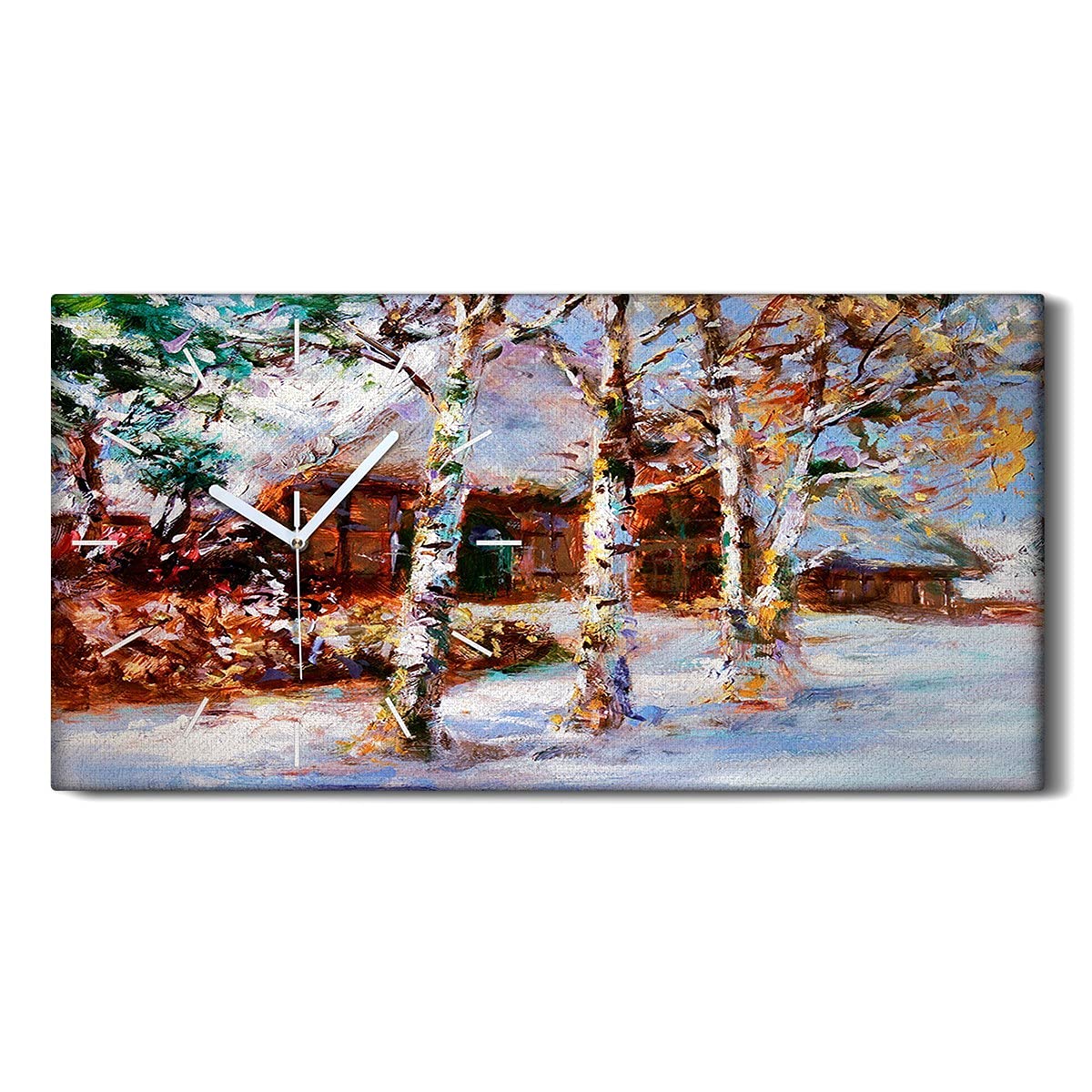 Horloge sur Toile Art Moderne Mains Blanches Tableau Paysage Neige Chic
