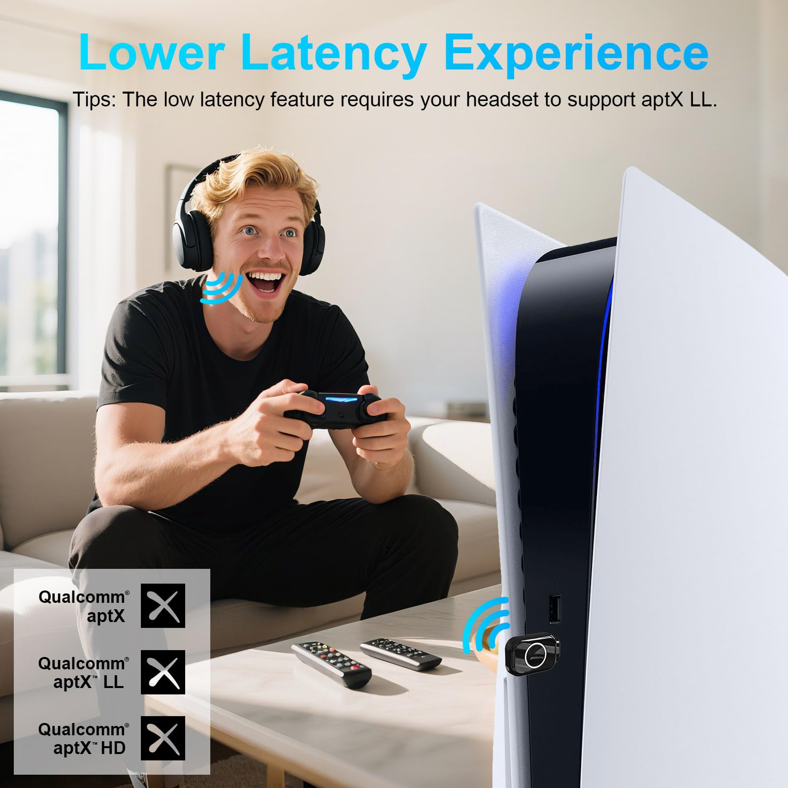 ZIOCOM Adaptateur Bluetooth USB-C pour PS5, dongle Bluetooth 5.3 avec APTX Faible Latence et aptX-Adaptive, émetteur Audio sans Fil pour Casque, Non Compatible avec Clavier/Souris/télévision (Noir)