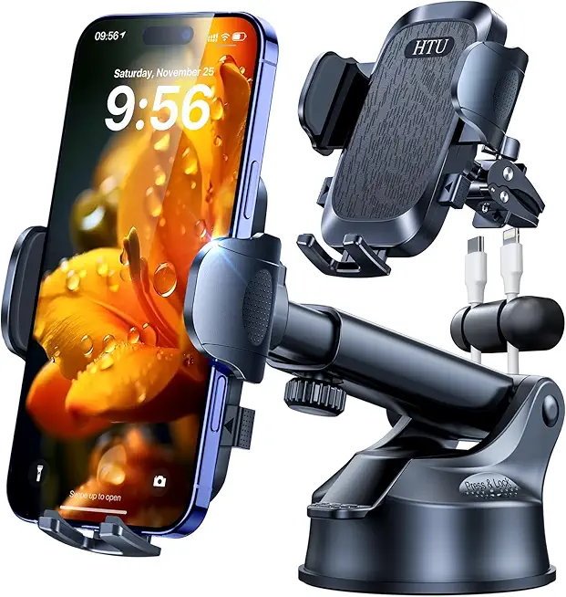 HTU Upgraded handyhalterung Auto【Militär-Klasse】 360°Drehbarer Handyhalter Auto für Windschutzscheibe Armaturenbrett Belüftung Handy Halterung Auto für iPhone 16 15 14 Samsung Galaxy (Schwarz)