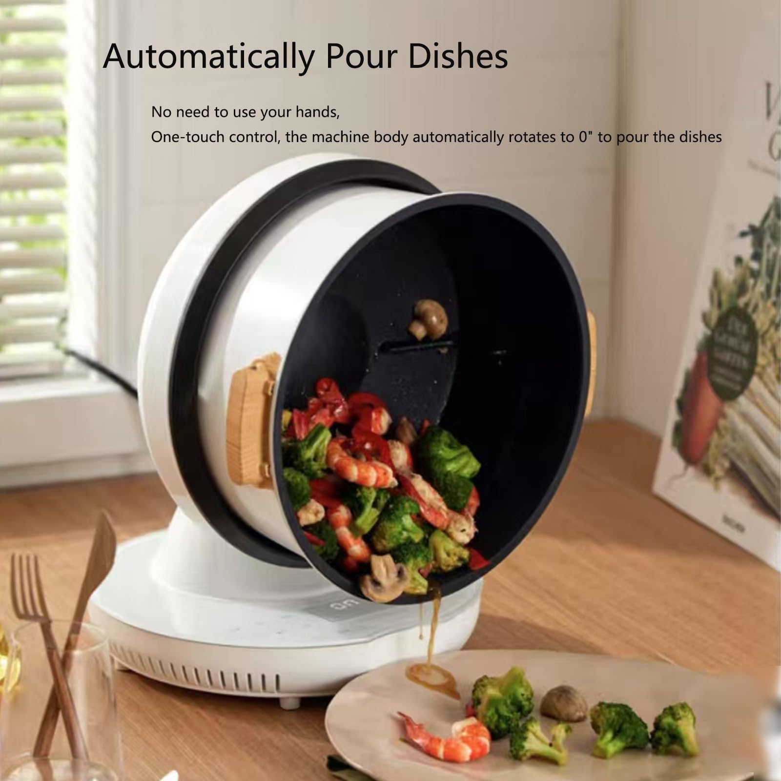 Procesador de alimentos comercial de 8 L, máquina de cocción automática inteligente con rotación de 360° y calefacción 3D, potencia de fuego de 3 engranajes para uso doméstico y restaurante