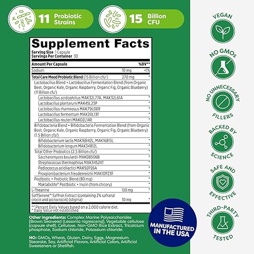 Miniatura 8 de Probulin Probióticos para el estado de ánimo para mujeres con azafrán, L teanina, probióticos, prebióticos, postbióticos, suplemento de apoyo del